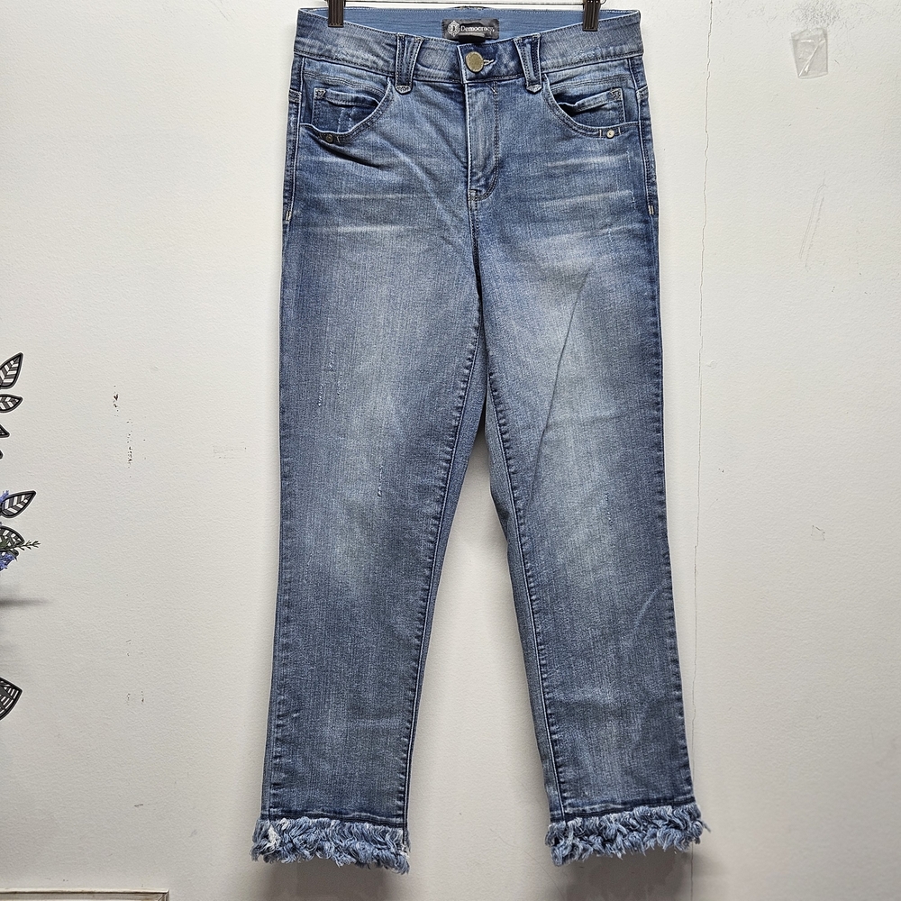Democracy Ab Technology Frayed Hem Jeans Size 6 Light Wash Stretch Mid Rise